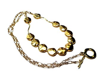 Golden nugget necklace - 24 inch necklace, gold beads and chain necklace, gold nugget strand, modern minimalist necklace, toggle closure