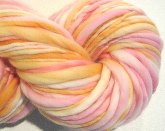 Handspun Yarn Cremesicle 106 yards pink yarn orange yarn hand dyed merino wool waldorf doll hair knitting supplies crochet supplies