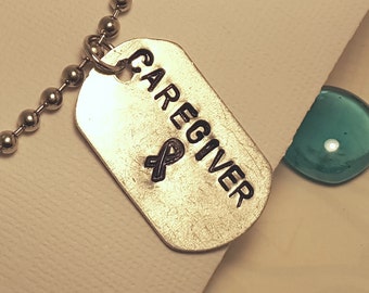 Caregiver dog tag necklace - cancer - survivor - gift