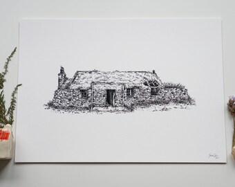 Scottish Cottage Fine Art Giclee Print A4