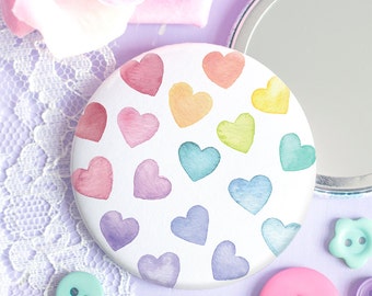 Rainbow Hearts Pocket Mirror - Rainbow Love Collection - Watercolour Illustration