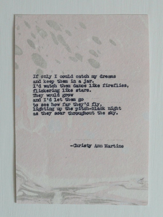 Ready to Ship - Premade - Fireflies Poem - If Only I Could Catch My Dreams - Poetry Hand Typed by Poet