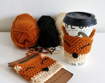 Happy Fox Cup Cozy | Fox Cup Cozy | Crochet Cup Cozy | Crochet Fox Cup Cozy | Crochet Fox | Cup Cozy | Crochet Fox Coffee Sleeve