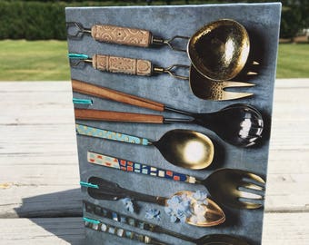 Coptic Bound Journal Sketchbook - Spoons and plates