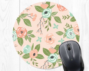 Mousepad Mouse Pad Mousepads Floral Mint Pink Office Supplies Office Desk Accessories Office Decor Office Gifts for Coworker Desk Decor Fun