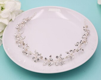 Crystal Hair Vine, Crystal ribbon headband, wedding headpiece, flexible vine headband, rhinestone, Chloe Crystal Vine Headband