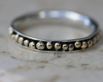 Tiny Silver Ring, Silver Ring, Handmade Rings, Silver and 14K Gold Ring, Delicate Ring, Stackable Ring,