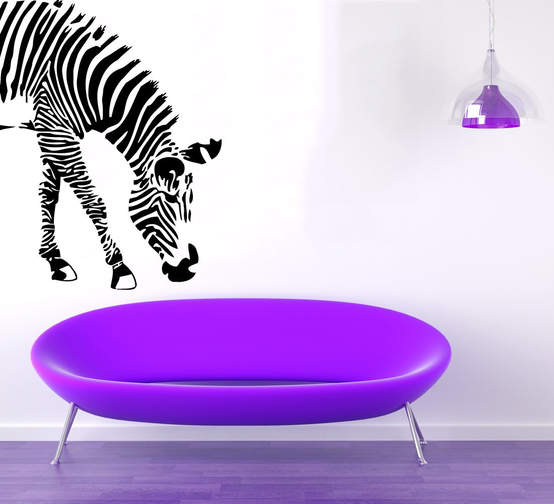 Jungle Safari Wild Animals Wall Decals Zebra Eating Vinyl