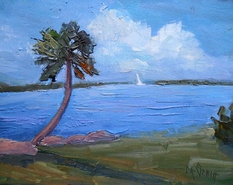 Tropical Landscape Painting, Florida Painting, Waterscape, "Sunday Sail" , 6x8" oil painting, Free Shipping in US