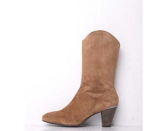 New Calf Length Leather suede cowboy/western boots - size UK 8
