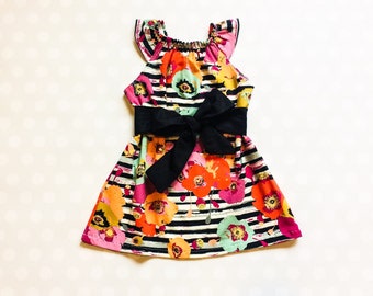 Stripe and Floral Dress - Baby Girl Dress - Girls Dresses - Sleeveless Dress - Summer Dress - Spring Dresses - Striped Dress - Handmade