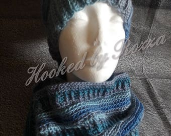 Hand Crocheted Slouch Hat/Beanie & Cowl Set