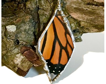 Real Monarch Butterfly Wing Necklace in Glass