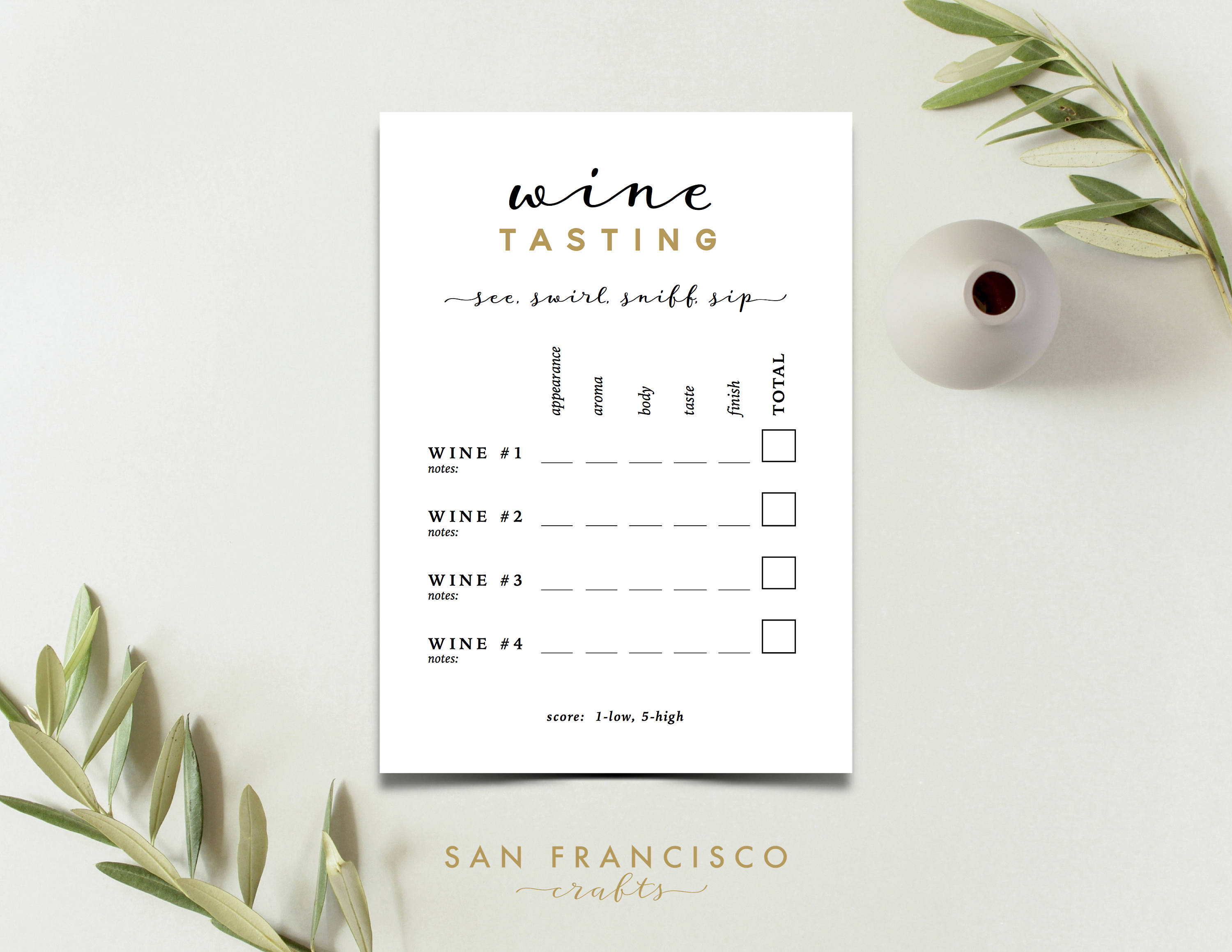 Wine Tasting Card Printable Wine Tasting Scorecard Brooke