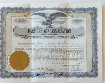 Vintage Texas Stock Certificate--Circa 1940's to 50's
