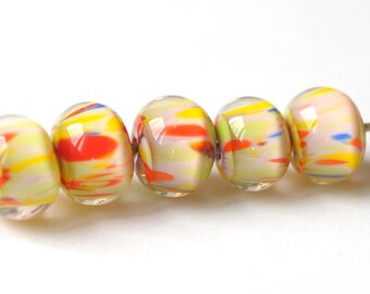 Handmade Glass Lampwork Beads - Orange, Yellow, Blue Lime - 5 pcs Glass Lampwork Beads Set
