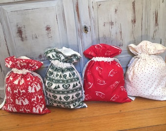 Christmas In July, Small Adult Santa Sack, 35cm x 25cm Lined, Gift Bag, With Name Tag, Christmas, Genuine Quality Hand Made, Eco Bag