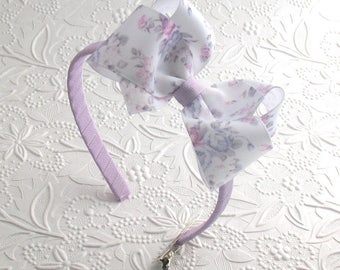 Toddler Bow Headband, Bow Headband, Lavender Floral Bow Headband, Girls Headband, Flower Girl Bow Headband, Girls Hard Headband
