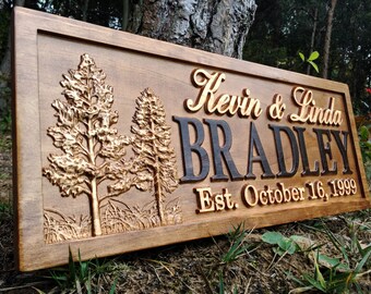 Rustic Wedding Signs Wood Wall Art Personalized Couples Gift Ideas Family Last Name Custom Name Sign Hunting Lodge Decor Tree Wooden Cabin