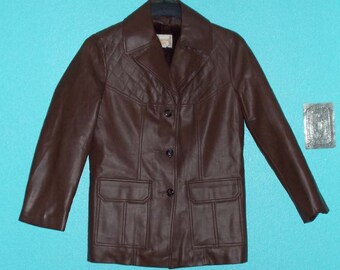 Vintage 1970s "Fingerhut" Men's Chocolate-Brown Vinyl Vegan Jacket Size Medium