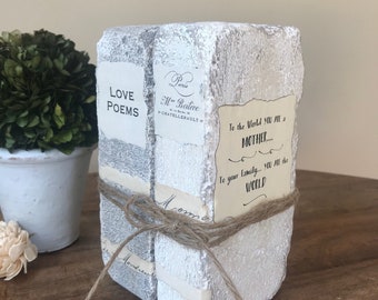 Brick Books, Mothers Day, Book Decor, Book Ends, Book Lover Decor, Love Poems, Modern Farmhouse, Spring Decor