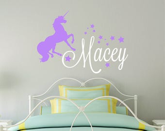 Personalized Name Unicorn Wall Decal - Custom Name Unicorn Wall Sticker - Vinyl Decal Monogram Girls Boys Room - Children Nursery Wall Decor