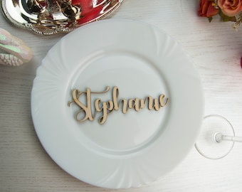 Wooden laser cut names Wedding place cards Name place settings Name tags for wedding Rustic wedding names Laser cut wood Wooden wedding sign