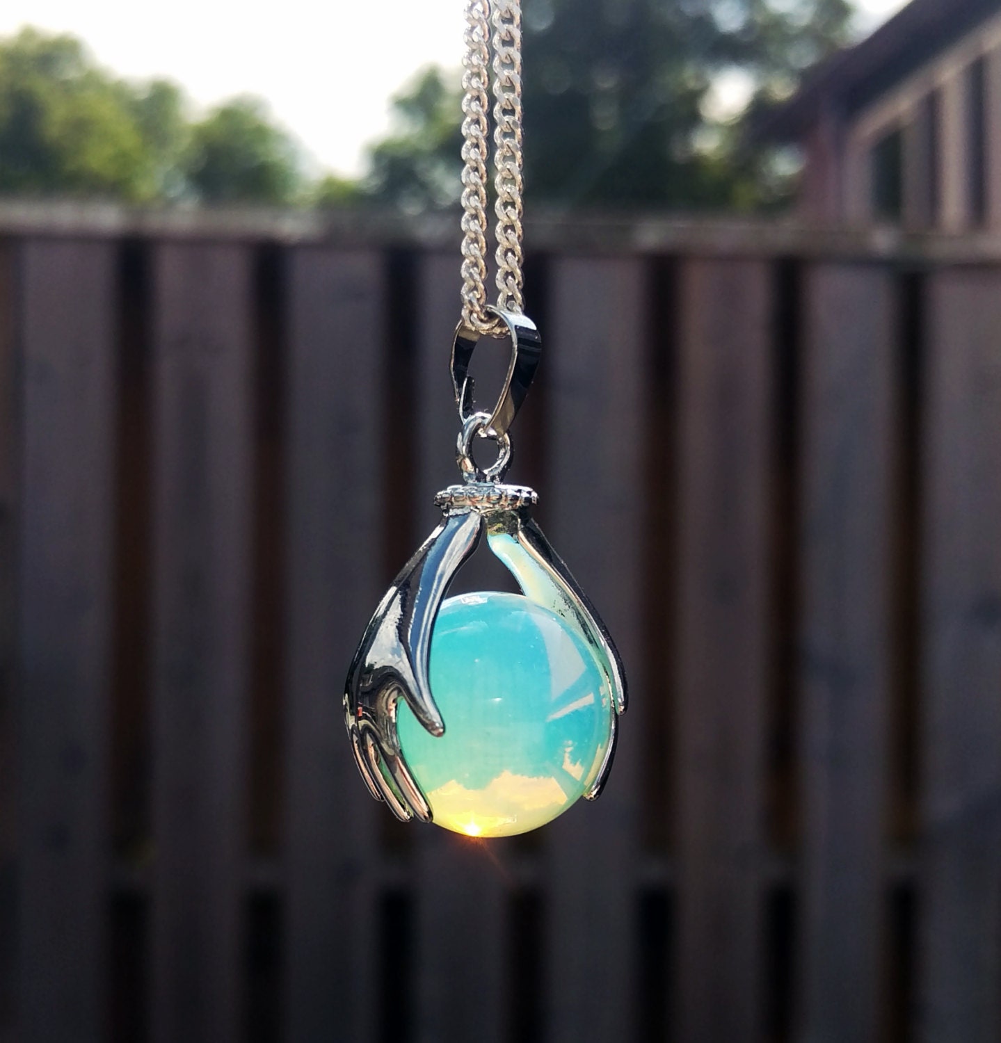 Opal Crystal Ball Necklace Moonstone Necklace Crystal Necklace