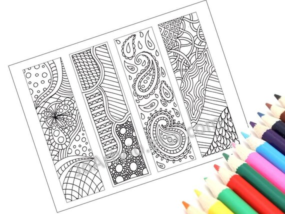 paisley bookmarks pdf printable coloring zentangle inspired