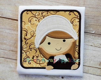 Thanksgiving Pilgrim Girl Peeking Box Machine Embroidery Applique Design