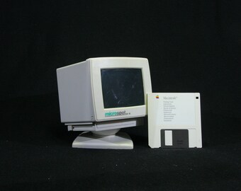 Floppy disk holder, floppy disk storage in the shape of a PC / personal computer, 1990s, desk storage, computer geek, PC lover