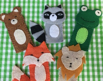Set of FIVE Handmade Animal Finger Puppets