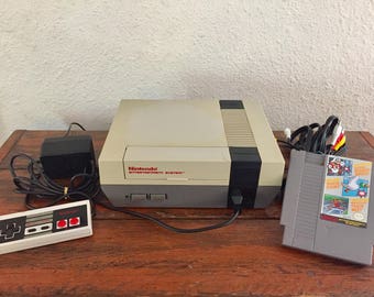 Original Nintendo Console Package with Hookups, 1 Controller and 1 Game, Super Mario Bros/Duck Hunt/World Class Track Meet/Tested and Works!