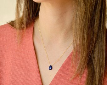 Lapis Lazuli Necklace in Gold, Rose Gold or Sterling Silver, Royal Blue Crystal Necklace, Gemstone Drop Necklace, healing stone