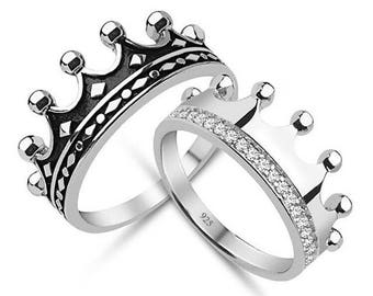 crown ring,silver crown ring,queen ring,king ring,crown ring set