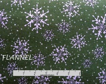 Green Snowflake Christmas Flannel Fabric, Maywood Studio 16007 Fresh Fallen Snow, Winter Flannel, Holiday Flannel, Cotton