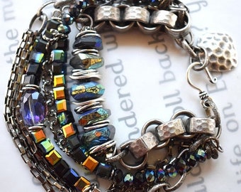 bracelet, spinel bracelet, chunky chain bracelet, black bracelet, boho chic bracelet, christmas for her, gifts for her, bohemian bracelet