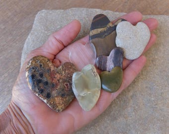 Natural hearts - Love heart flock of seven - handmade stone hearts, contemplation stones