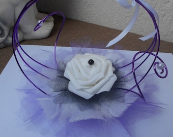 Original ring holder - purple black and white with white rose