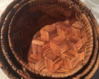 Three Bamboo Weaved Nesting Baskets