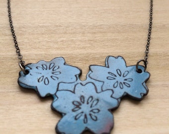 Champleve Enamel Flower Necklace-blue