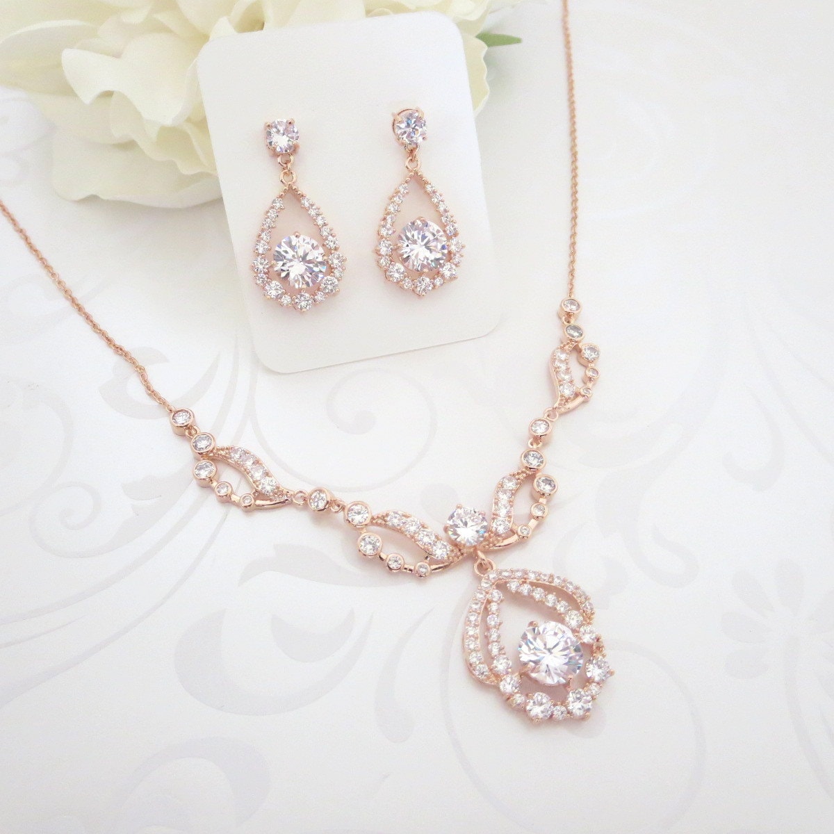 Rose Gold Necklace set Rose Gold Bridal necklace Wedding