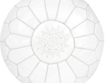 White Pouf made out of Natural Genuine leather 100% Leather Authentic Moroccan Pouf Handcraft