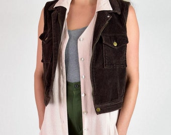 100% Cotton Dark Brown Wide Wale Corduroy Zip Vest