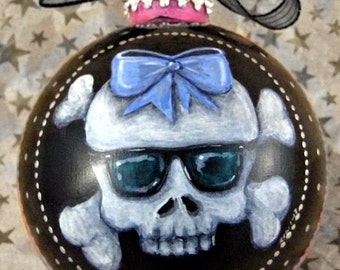 Pink Zebra Skull with Sunglasses Ornament-Girl Skull Ornament-Candy Stripe Skullz-Cute Skull Sunglasses Ornament-Skull Christmas Ornament