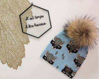 Hailey - raccoon blue cotton Hat