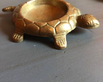 Brass Turtle Ashtray Set Made in Italy Vintage