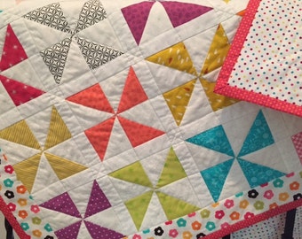 Baby Pinwheel Quilt, Child Lap Quilt, Crib Quilt, Girl's Quilt, Colorful Quilt, Quiltsy Handmade