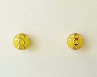 Tiny Yellow Stud Earrings, Small Yellow Resin Earrings, Yellow Retro Stud Earrings, Hypoallergenic, Resin Jewelry, For Her