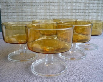 Vintage Amber Glass Dessert Dishes, Sorbet Bowl, Set of 6, Luminarc, France
